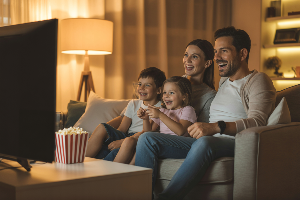 Mom IPTV user interface on a modern TV screen